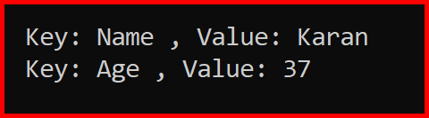 Picture showing the output of Loop through all key-value pair in dictionary